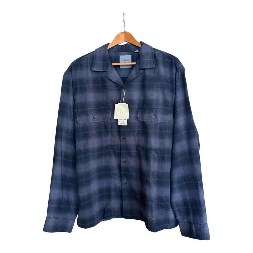 Uniqlo x JW Anderson Brushed Cotton Oversized Shirt Plaid Blue Size Medium NWT